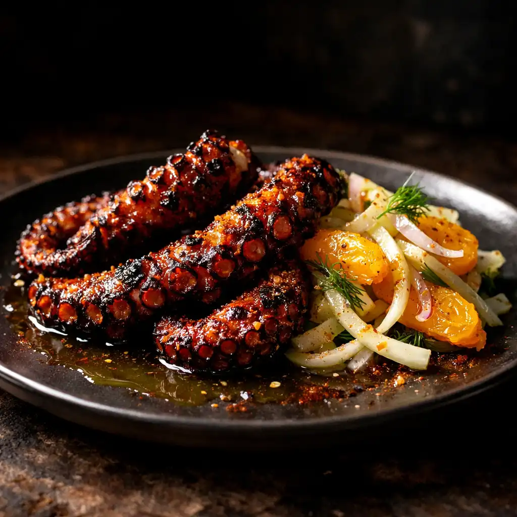 Charred octopus with fennel and orange salad